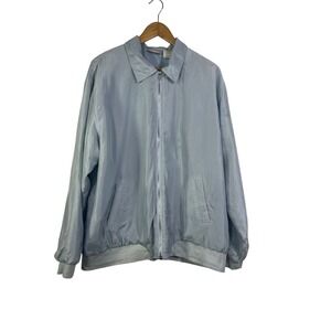 Vtg 80's Blair Silk Bomber Jacket Men's Sz XL Blue Pockets Lined Read Y2K